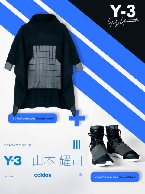 Y-3 Y-3 F/W16 Yohji Yamamoto Hooded Poncho Sweater + adidas Y-3 Qasa Boot 'Charcoal Black' DS