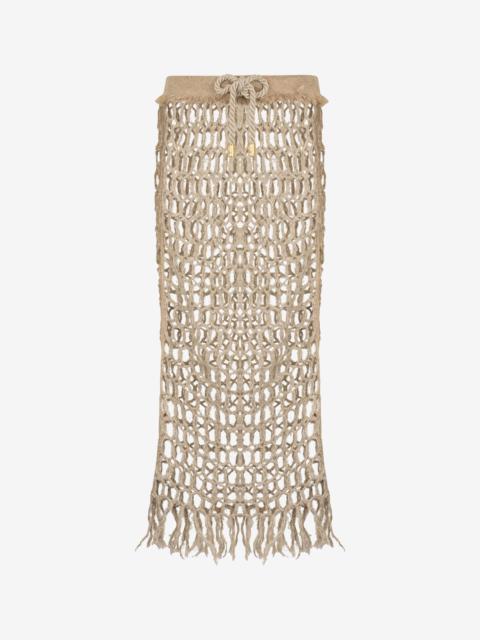 Roberto Cavalli Long Mesh Skirt with Fringes