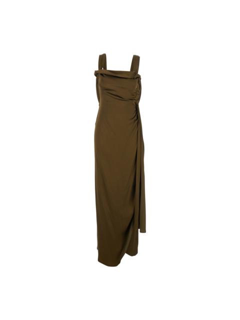 Maison Margiela Brown Silk Blend Asymmetric Long Dress With Draping And Side Tie Closure Woman