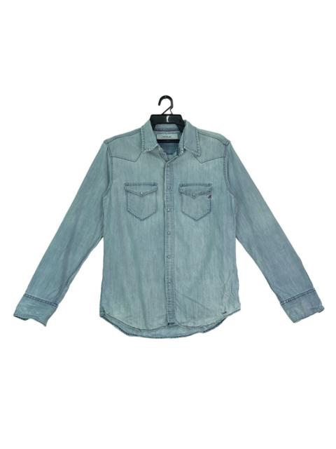 Other Designers REPLAY distressed design light blue denim cotton shirts