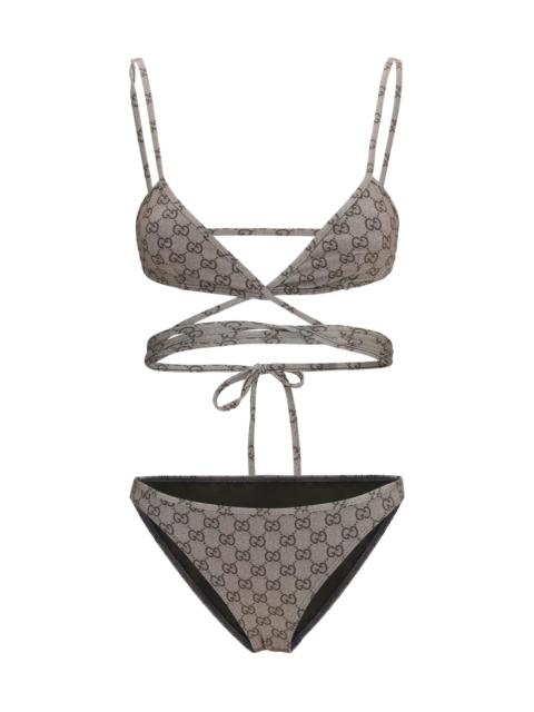 GUCCI Gucci Printed Stretch Jersey Bikini Beige Ebony