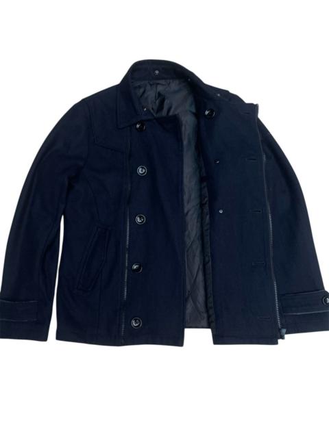 Other Designers semanticdesign - Semantic Design Navy Wool Blend Asymmetric Zip Pea Coat