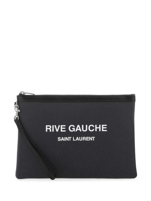 SAINT LAURENT Saint Laurent Men Charcoal Canvas Rive Gauche Clutch