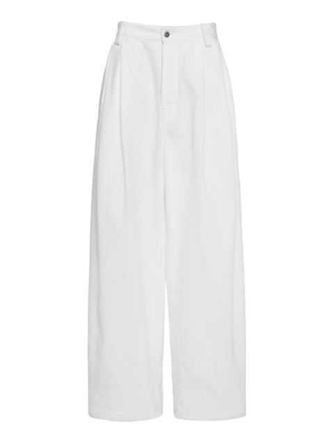 Bottega Veneta Pleated Denim Wide-Leg Trousers white
