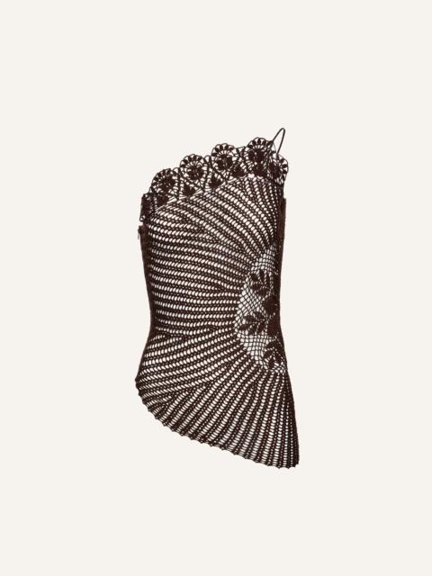 MAGDA BUTRYM Lace crochet one shoulder top in brown