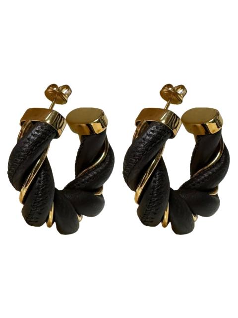 BOTTEGA VENETA Fall Winter 2020 Twist Gold-plated and Leather Hoop Earrings