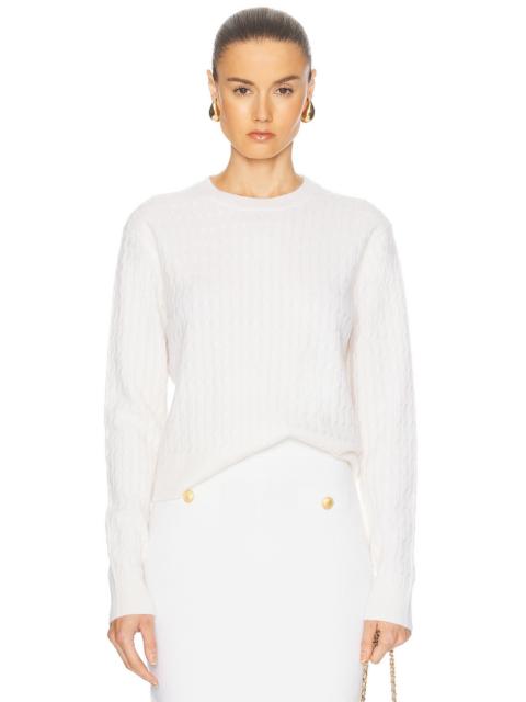 Enza Costa Powder Cashmere Cable Knit Crewneck Sweater