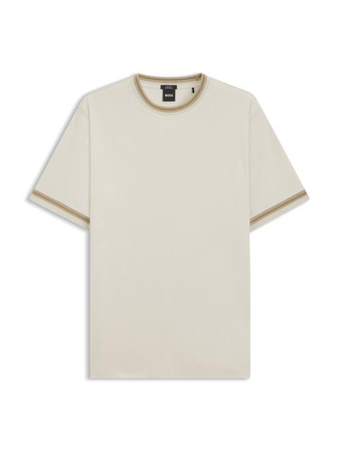 BOSS CONTRAST-TIPPING SLIM-FIT T-SHIRT IN MERCERISED COTTON