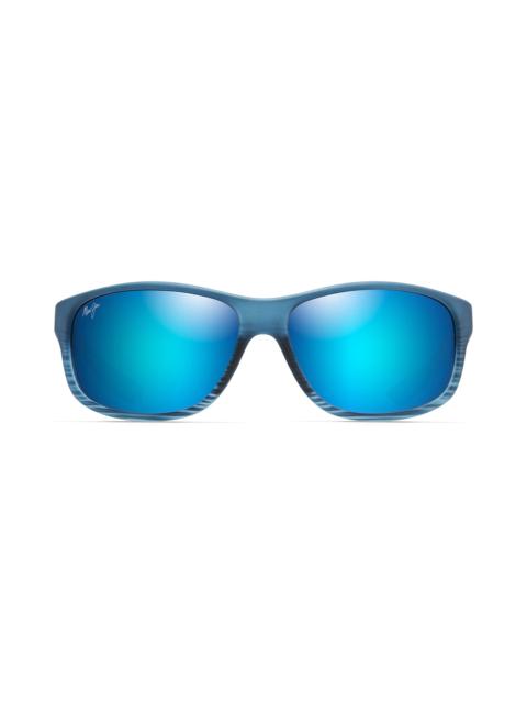 Maui Jim Maui Jim Kaiwi Channel 62mm PolarizedPlus2® Rectangular Sunglasses in Blue Black Stripe/Blue Hawaii 