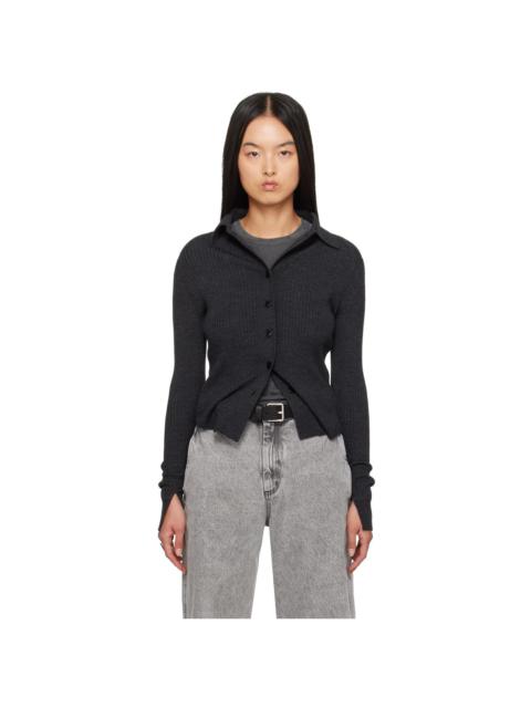 Gray Knitted Collar Cardigan