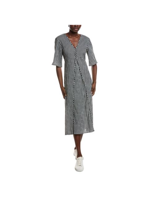 GANNI GANNI Seersucker Check V-Neck Long Dress