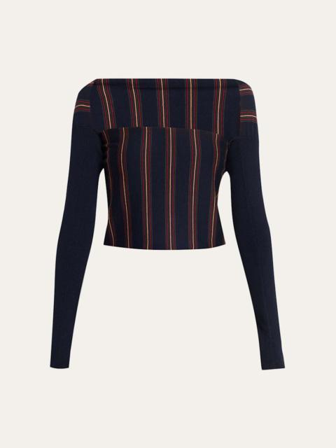 Dries Van Noten Tiba Striped Long-Sleeve Crop Top