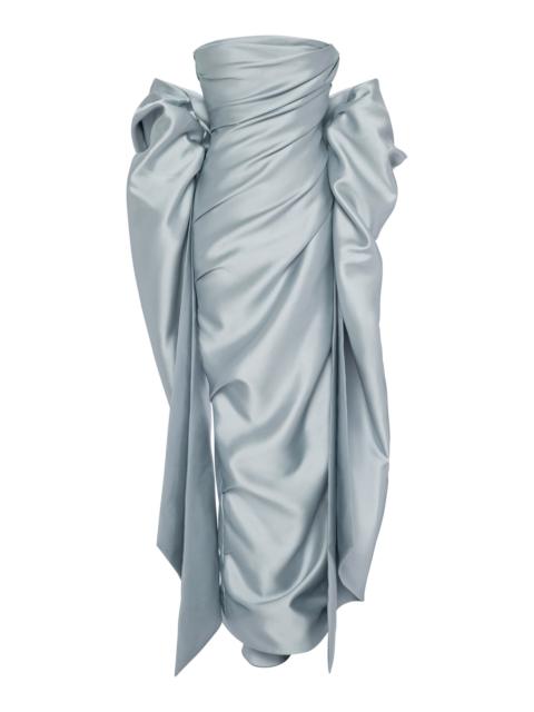MARMAR HALIM Draped Strapless Mikado Gown light blue
