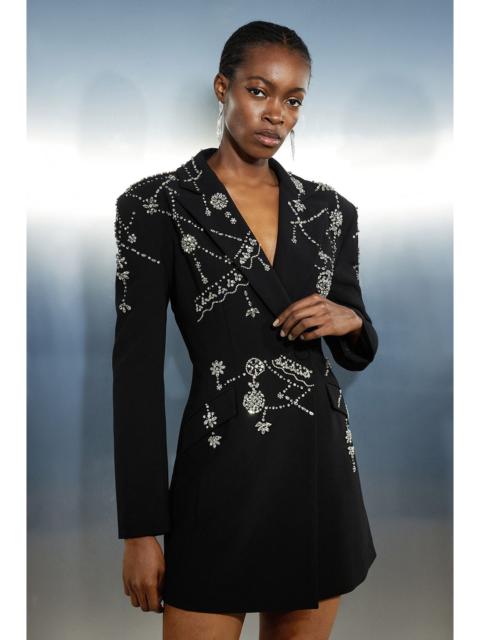 KAREN MILLEN Tall Crystal Embelished Cady Blazer Woven Mini Dress