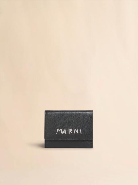 Marni BLACK LEATHER KEY HOLDER WITH MARNI MENDING