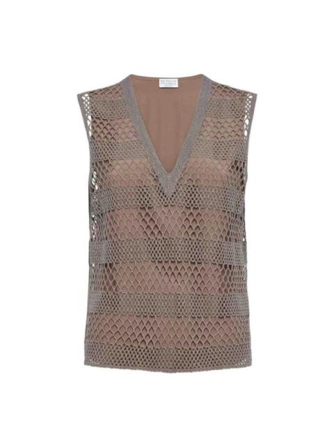 Brunello Cucinelli Brunello Cucinelli Ruthenium Silk Mesh Sleeveless Top