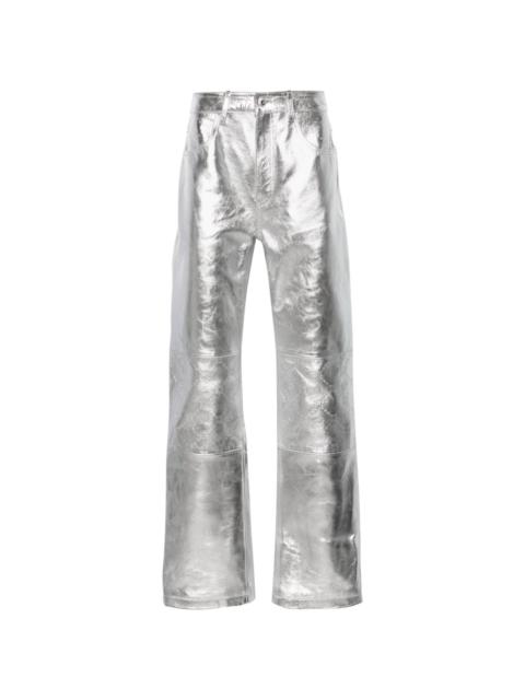 crescent moon-debossed leather trousers