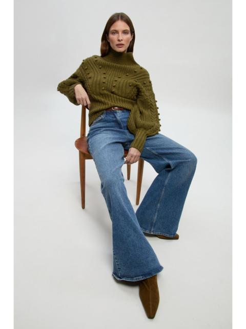 KAREN MILLEN Bobble Detail Balloon Sleeve Cable Knit Viscose Blend Jumper