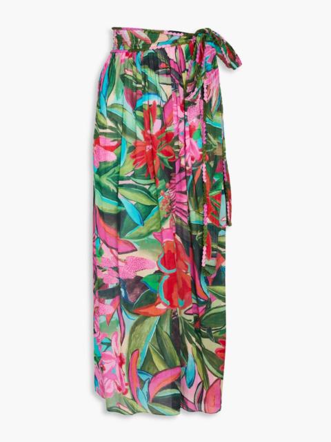 FARM RIO Floral-print cotton-gauze maxi wrap skirt