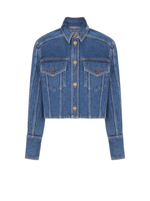 Balmain Cropped faded denim jacket