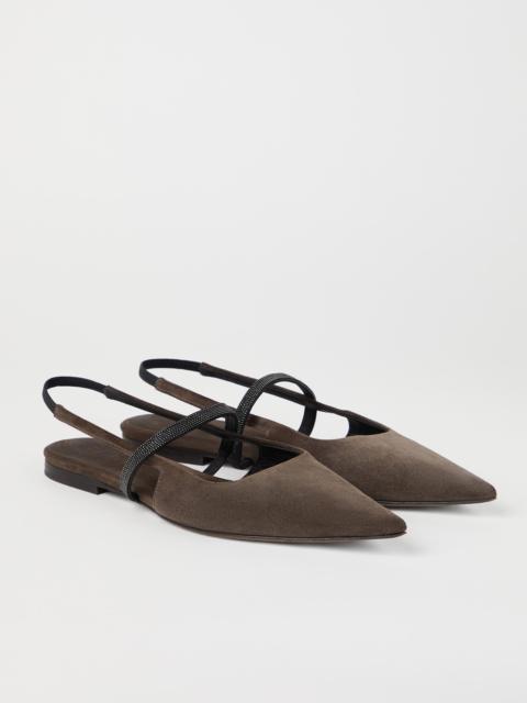 Brunello Cucinelli Suede slingback flats with shiny strap