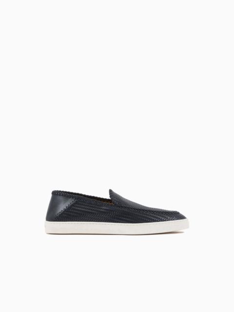 GIORGIO ARMANI Galleria 3 Braided printed leather slip-ons