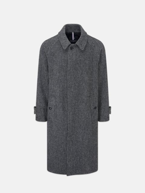GLOVERALL Men's Hynes Harris Tweed Coat Charcoal Herringbone