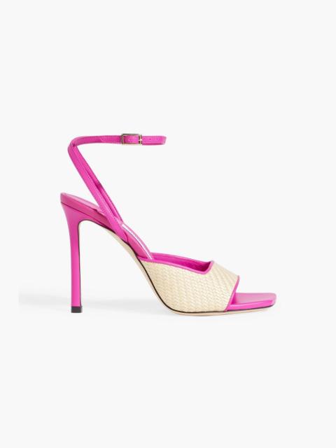 JIMMY CHOO Zula 100 leather-trimmed raffia sandals