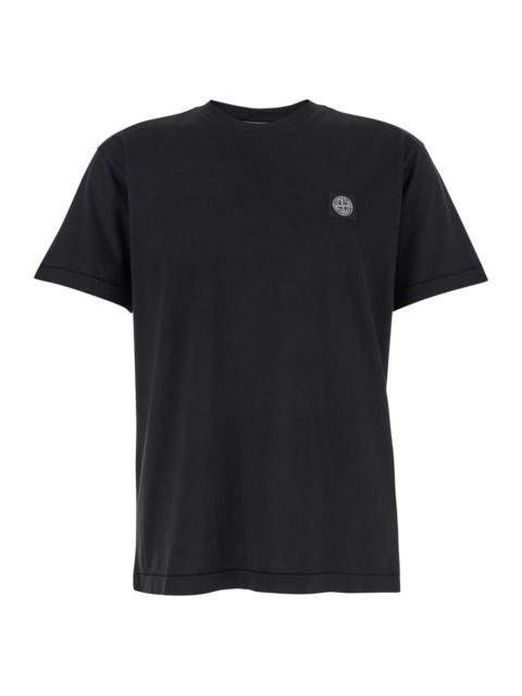 Stone Island Stone Island Men Black Crewneck T-Shirt With Logo Patch On The Front In Cotton Man