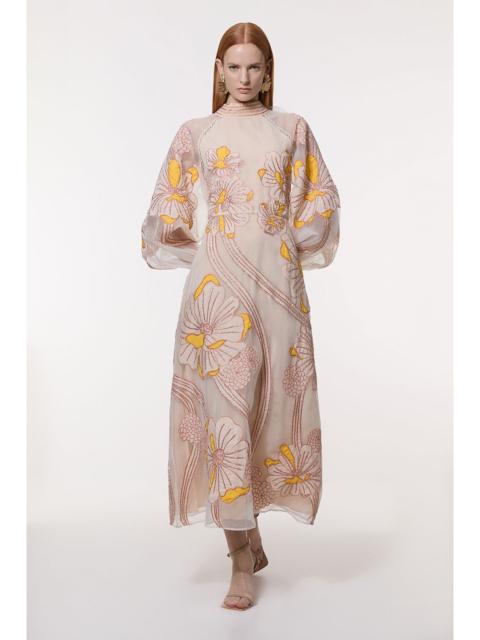KAREN MILLEN Petite Applique Organdie Floral Graphic Maxi Dress
