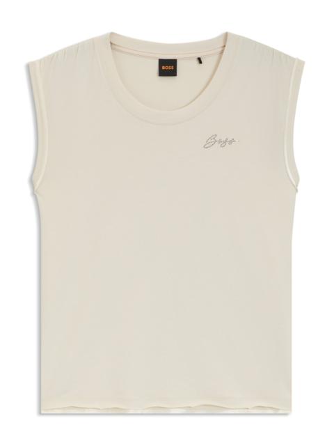 BOSS COTTON-JERSEY TOP WITH CRYSTAL LOGO