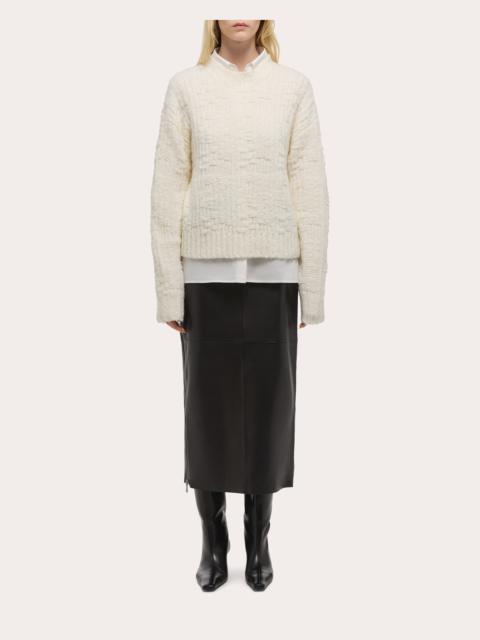 Helmut Lang Textured Basketweave Wool Crewneck Sweater