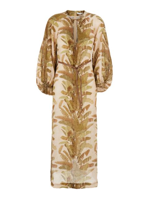 Zimmermann Zimmermann Women 'Ascension' Brown Dress With Puffed Sleeves And All-Over Palm Print In Linen Woman