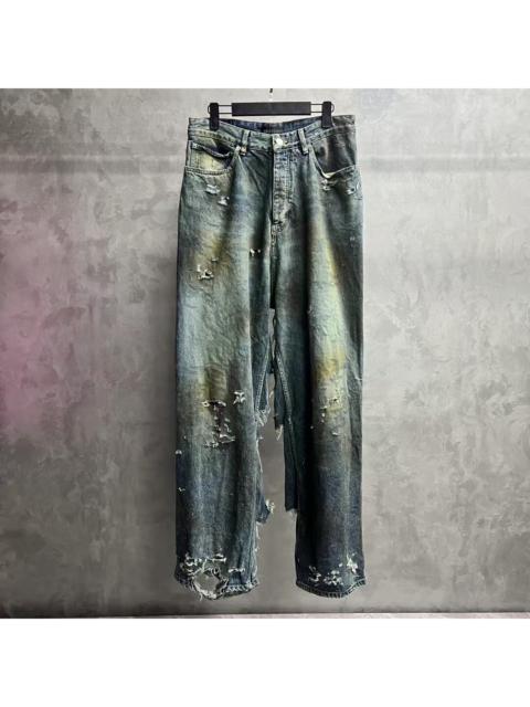 BALENCIAGA Balenciaga Blue Washed, Distressed, Ripped, and Frayed-Hem Jeans