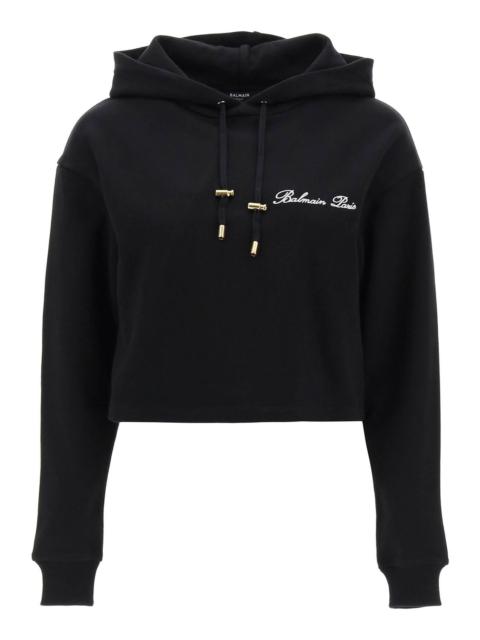 Balmain Cropped Hoodie With Logo Embroidery
