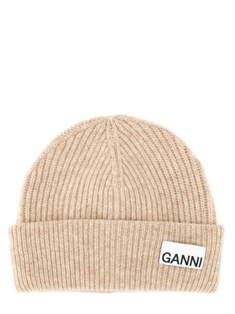 GANNI CAPPELLO BEANIE A COSTE IN LANA CON LOGO