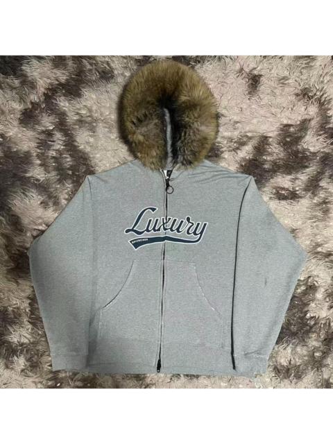 BALENCIAGA Balenciaga Faux Fur Zip Up Hoodie 'Dark Heather Grey/Blue'