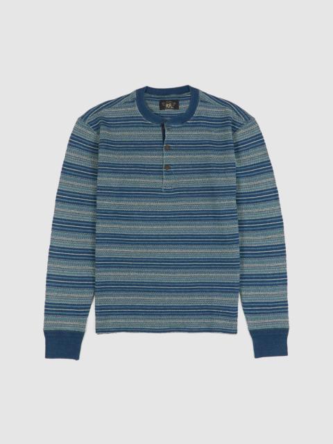 RRL by Ralph Lauren Double RL Long Sleeve Indigo Jacquard Henley Shirt