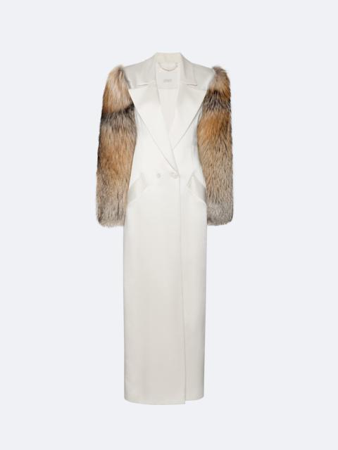 LAPOINTE Satin Double Breasted Coat With Fur