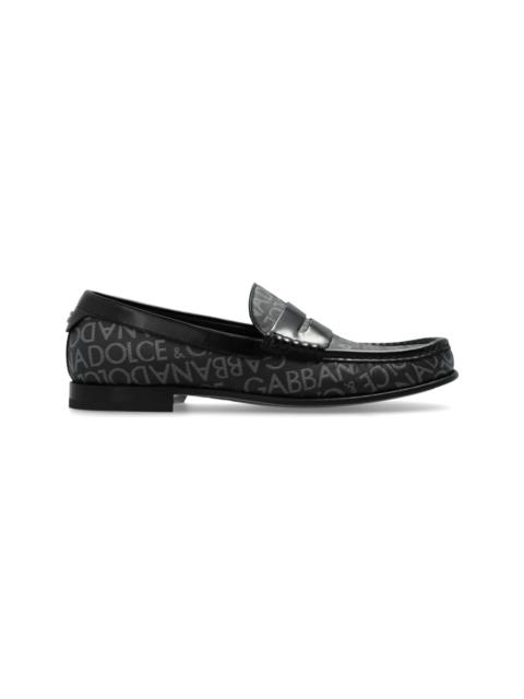 Logo Jacquard Fabric Loafers