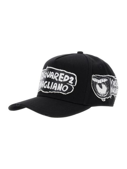 DSQUARED2 Dsquared2 Men 'D2 X Magliano' Black Baseball Cap With Logo Lettering On Front And Rear And Maxi Logo