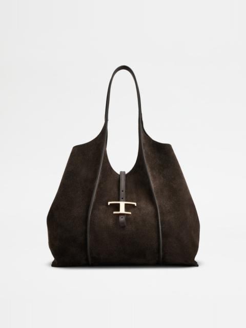 Tod's T TIMELESS SHOPPING BAG IN SUEDE MEDIUM - BROWN