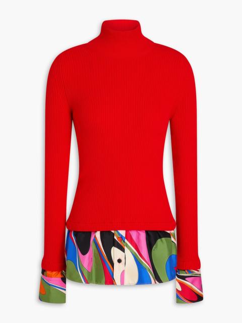 PUCCI Twill-paneled ribbed wool-blend turtleneck sweater