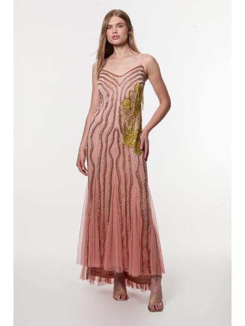 KAREN MILLEN Digital Ophelia Ombre Beaded Strapless Woven Maxi Dress