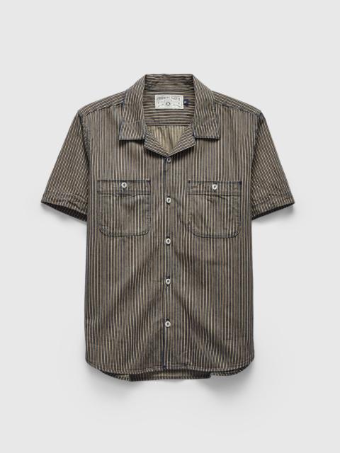 FREENOTE CLOTH Dayton Short Sleeve Workshirt in Beige Stripe