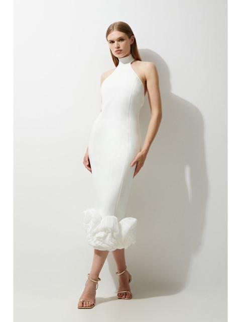 KAREN MILLEN Figure Form Bandage Ruffle Hem Halter Knit Midi Dress