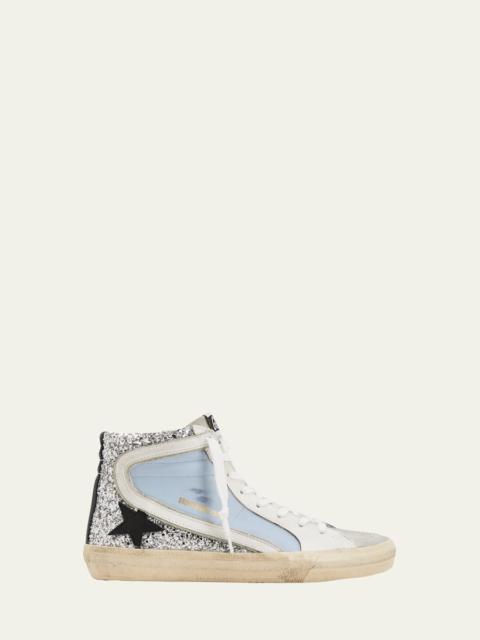 Golden Goose Slide Mid-Top Glitter Leather Sneakers