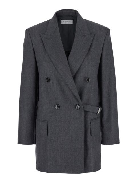 Max Mara Max Mara Women 'Latino' Grey Double-Breasted Jacket With Peak Revers And Waist Belt In Virgin Wool W