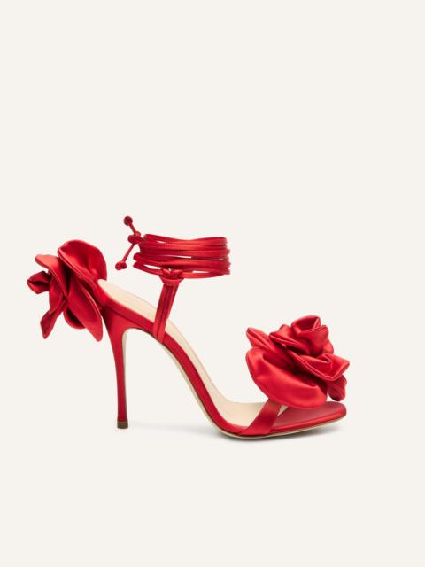 MAGDA BUTRYM Wrap around double flower sandals in red satin