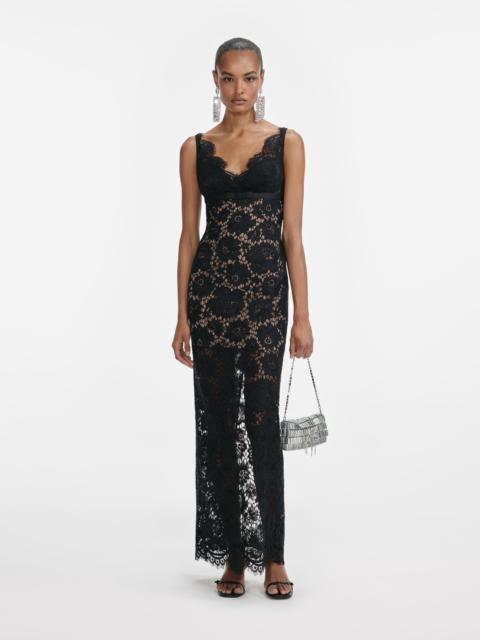 self-portrait Black Floral Lace Maxi Dress
